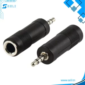 ADAPTATEUR JACK AUDIO STEREO 3.5MM MALE VERS 6.35MM FEMELLE