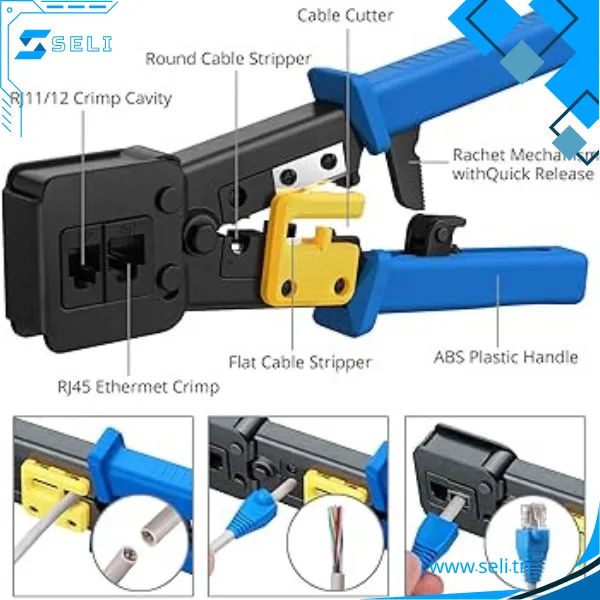 3 EN 1 PINCE A SERTIR A TETE CRISTAL RJ45 TRAVERSANTE